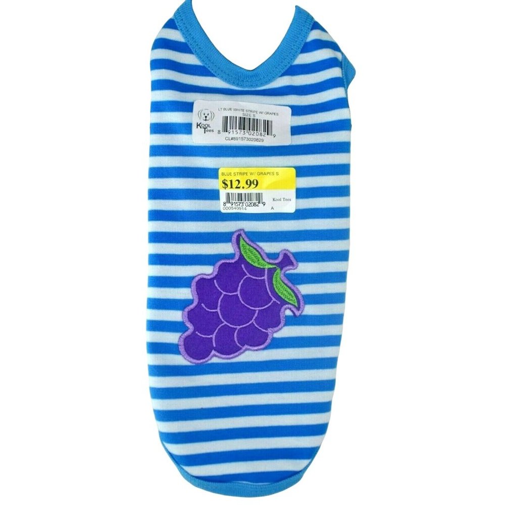 Kool Tees Dog Shirt Medium Light Blue and White Stripe with Grapes (M)